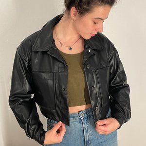 Faux Leather crop Jacket with snaps
